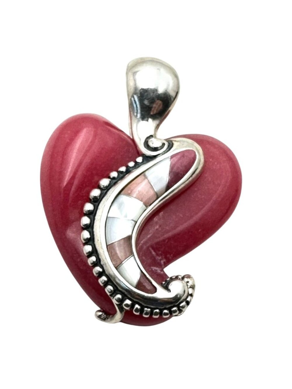 Carolyn Pollack Sterling Silver Pink Gemstone Heart Pendant Enhancer